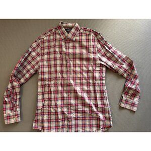 Charles Tyrwhitt Weekend Shirt Mens Medium Extra Slim Fit Tartan Red Plaid Shirt